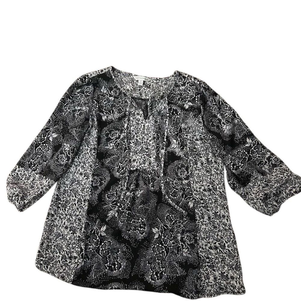 Counterparts Women's Multicolor Floral V-Neck Blouse 3/4 Sleeve Size M